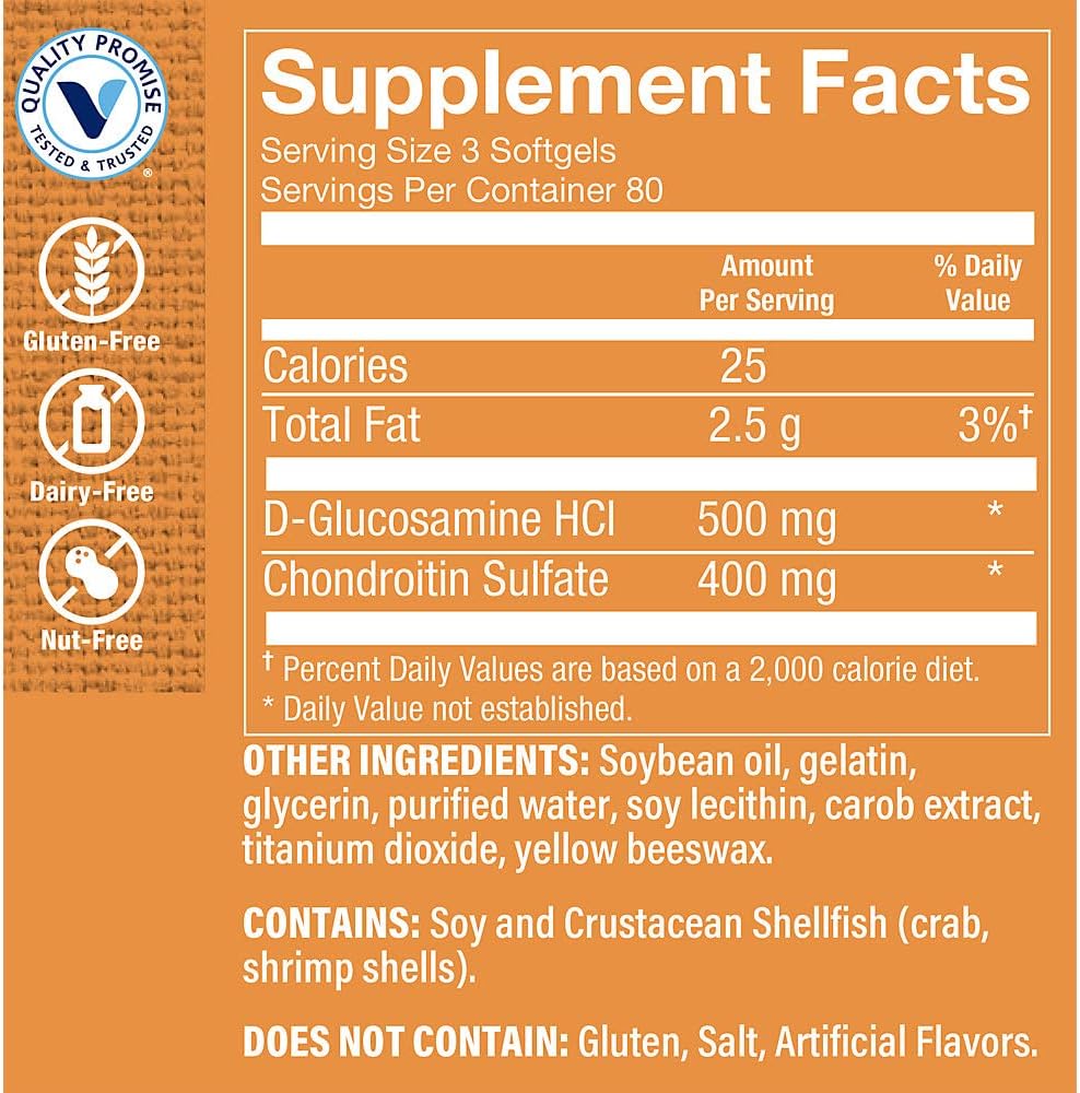 240 Softgels of Glucosamine & Chondroitin Sulfate for Joint Health & Flexibility - Easy to Swallow Formula for Mobility
