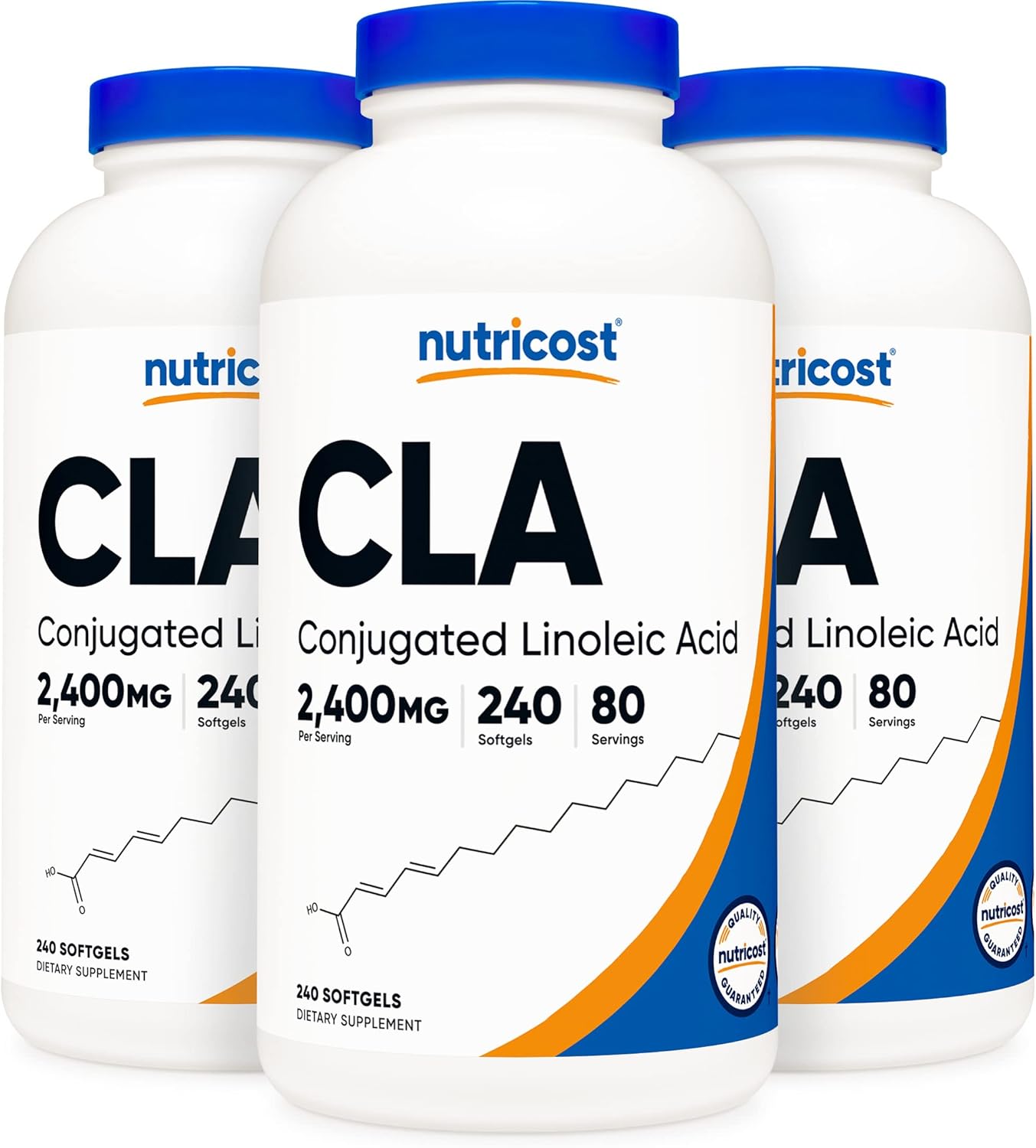 240 Softgels of Nutricost CLA (Conjugated Linoleic Acid), 2,400mg - Non-GMO, Gluten Free, 800mg Per Softgel - Pack of 3 Bottles