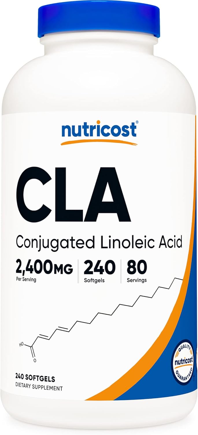 240 Softgels of Nutricost CLA (Conjugated Linoleic Acid), 2,400mg - Non-GMO, Gluten Free, 800mg Per Softgel - Pack of 3 Bottles