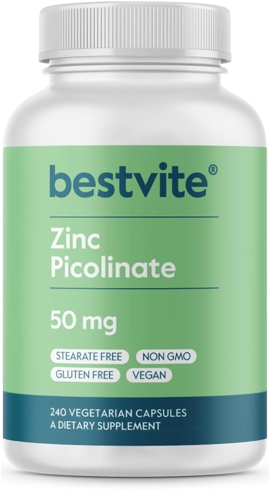 240 Vegetarian Capsules of BESTVITE Zinc Picolinate 50mg - Vegan, Non-GMO, Gluten Free - No Stearates