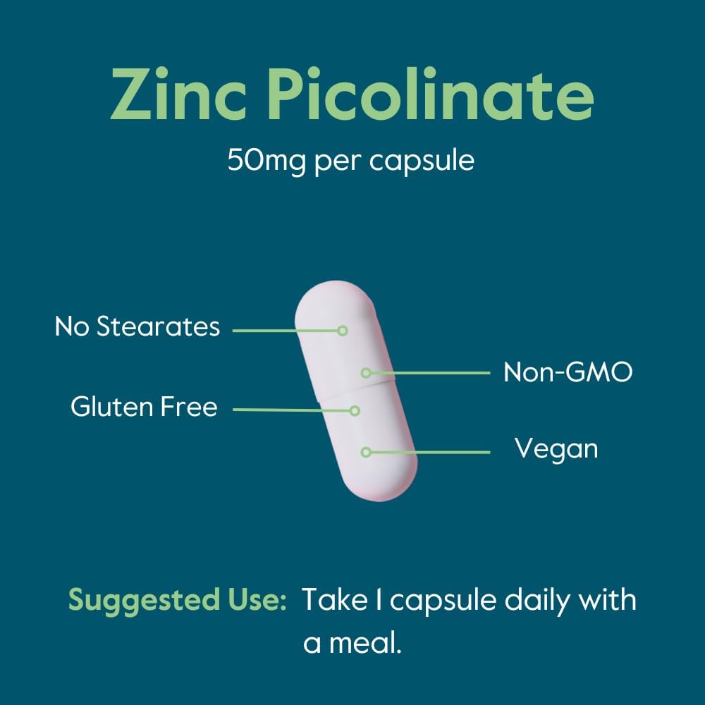 240 Vegetarian Capsules of BESTVITE Zinc Picolinate 50mg - Vegan, Non-GMO, Gluten Free - No Stearates