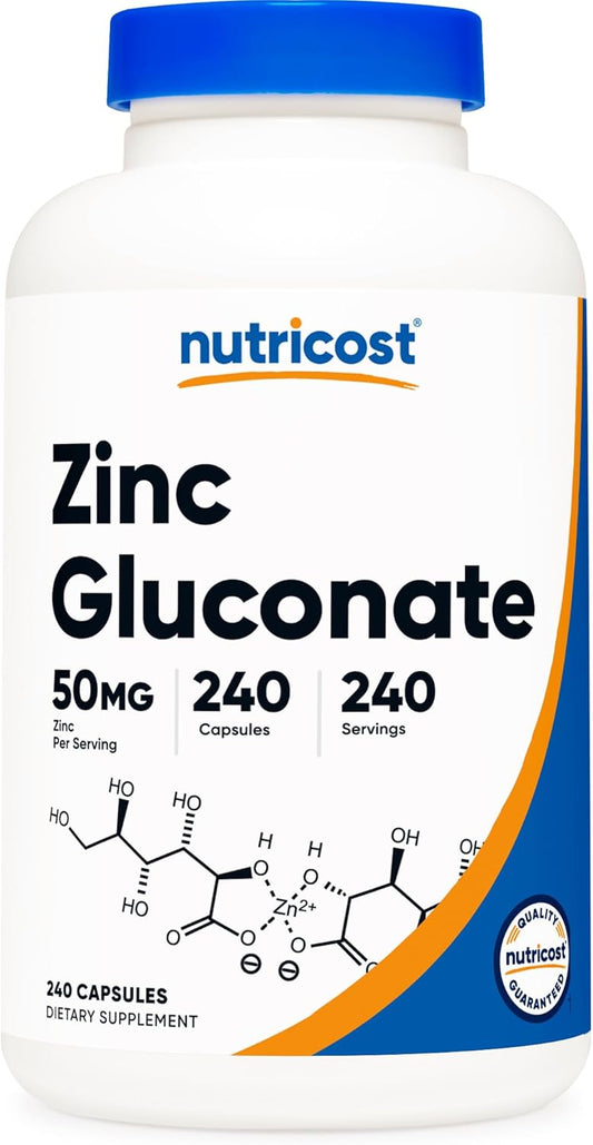 240 Vegetarian Capsules of Nutricost Zinc Gluconate (50mg) - Gluten Free, Non-GMO