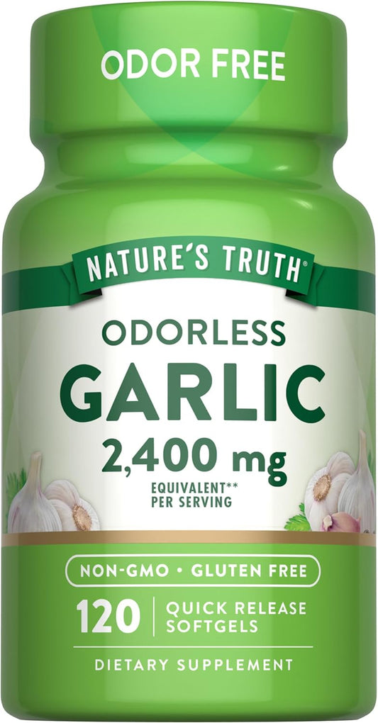 2400 mg Odorless Garlic Softgels - 120 Extract Pills, Non-GMO, Gluten Free Supplement by Nature's Truth - BoostGo Australia