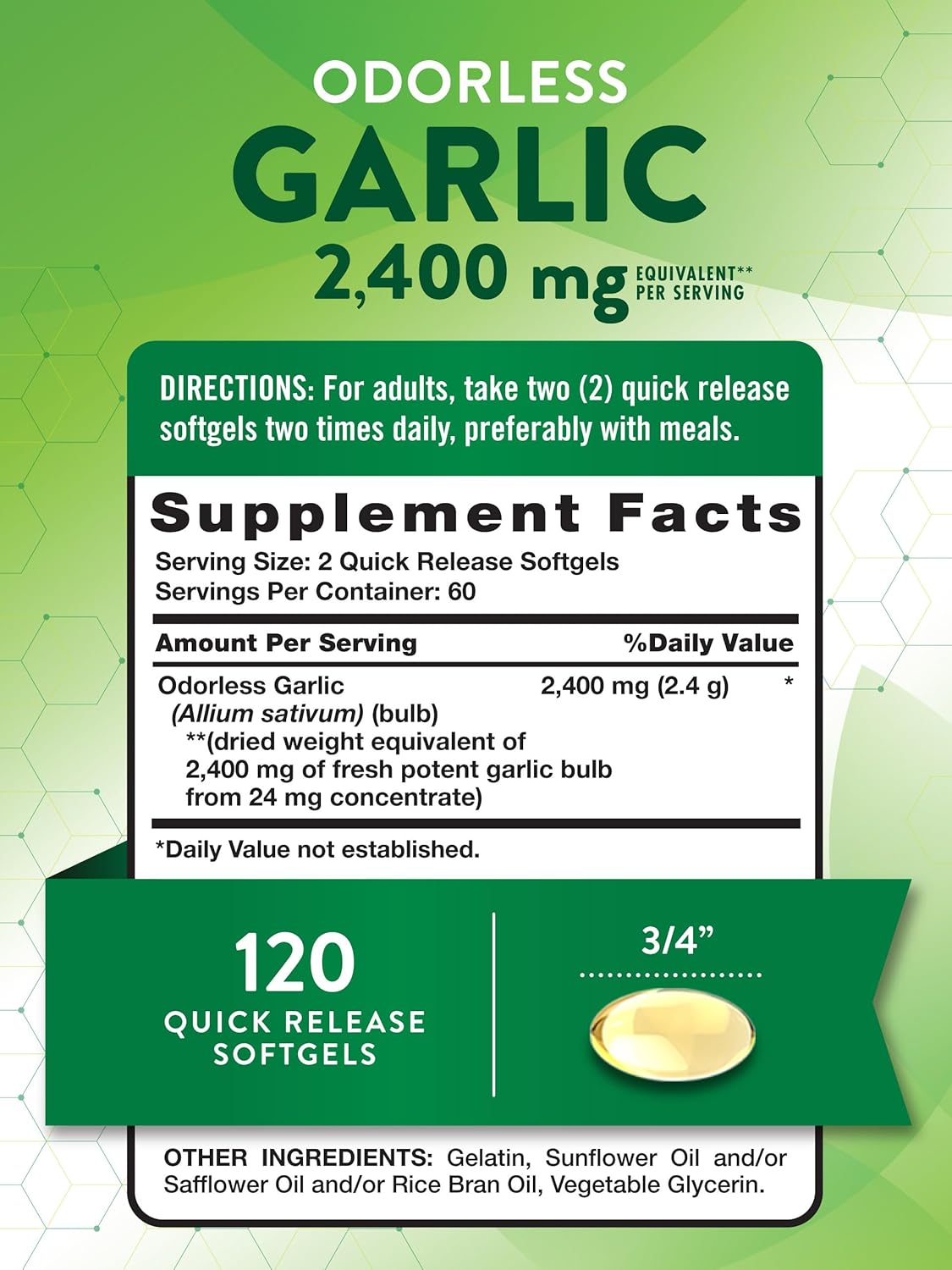 2400 mg Odorless Garlic Softgels - 120 Extract Pills, Non-GMO, Gluten Free Supplement by Nature's Truth - BoostGo Australia
