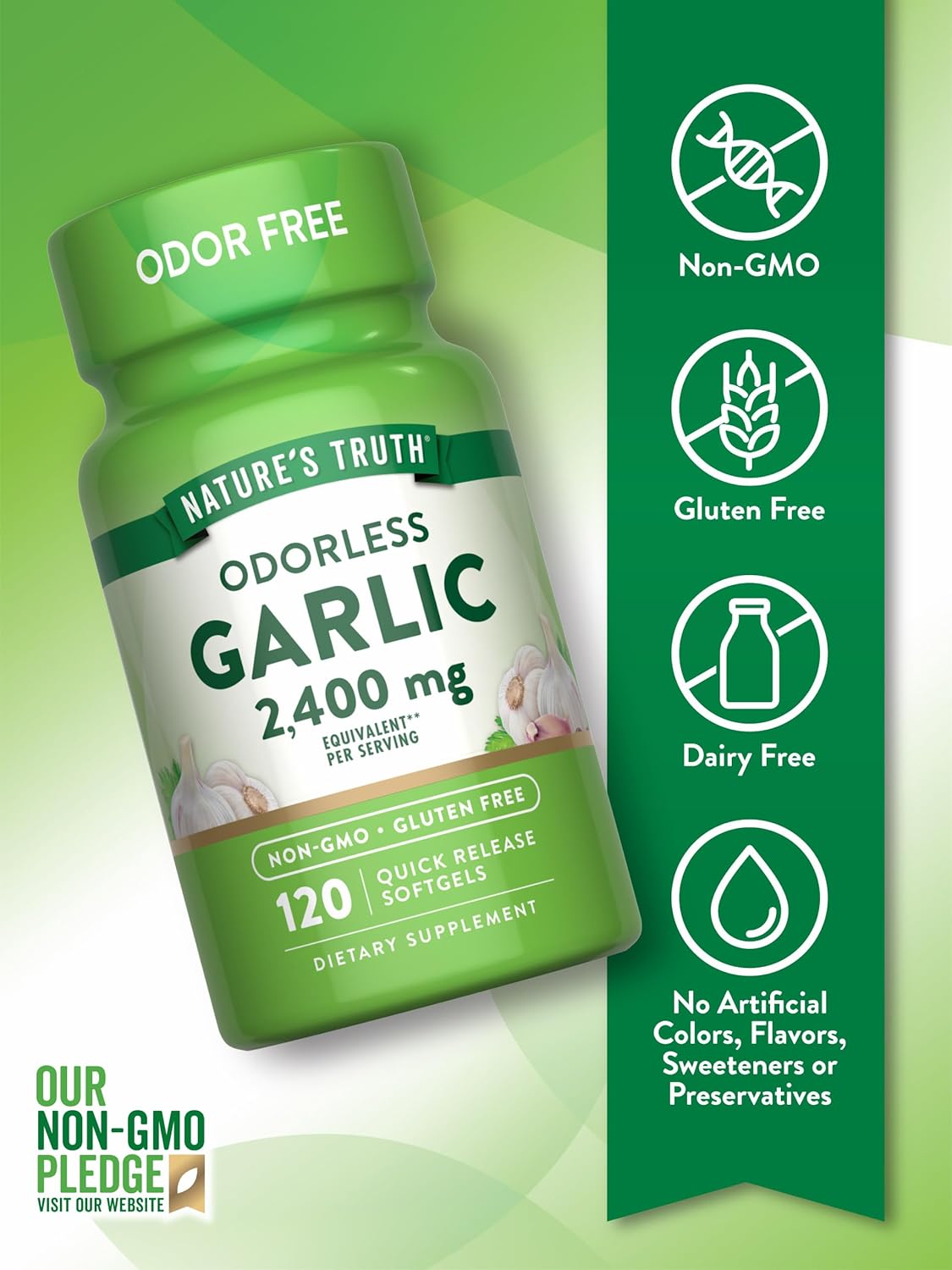 2400 mg Odorless Garlic Softgels - 120 Extract Pills, Non-GMO, Gluten Free Supplement by Nature's Truth - BoostGo Australia