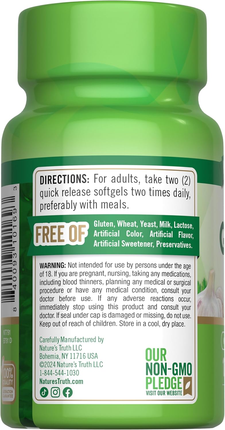 2400 mg Odorless Garlic Softgels - 120 Extract Pills, Non-GMO, Gluten Free Supplement by Nature's Truth - BoostGo Australia