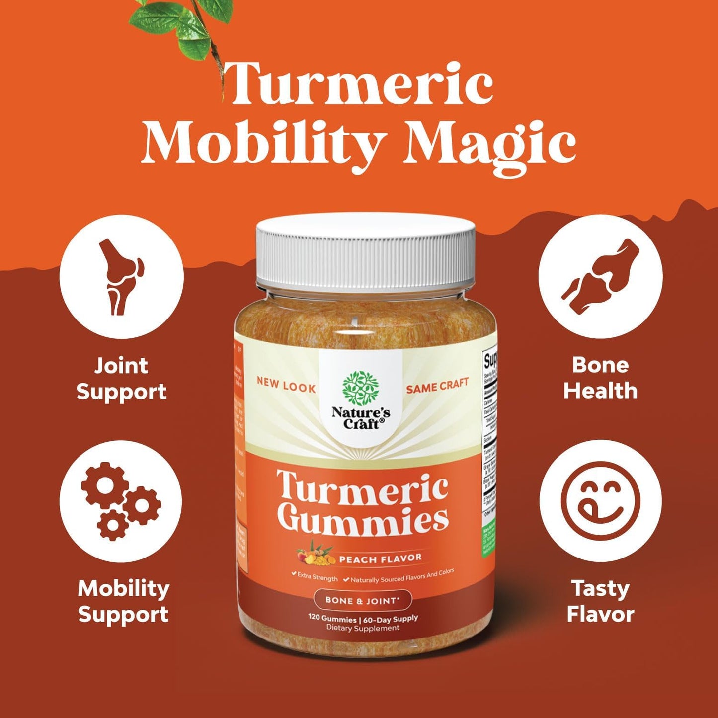 240ct Natures Craft Pure Magnesium Glycinate 400mg for Mood, Sleep, and Relaxation + Turmeric Gummies for Adults - Peach Flavor Joint Support