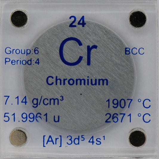 24.26mm Chromium Metal Disc in Acrylic Case - Ideal for Collection or Experiments