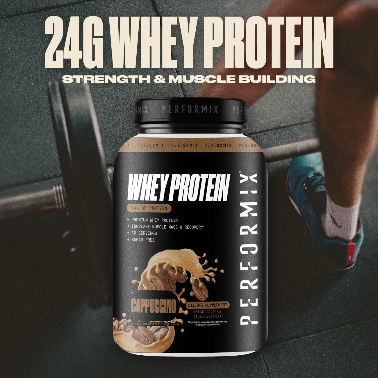 24g Whey Protein Isolate Blend with BCAAs - Cappuccino Flavor - Muscle Building & Recovery - 1.98 lbs - 30 Servings