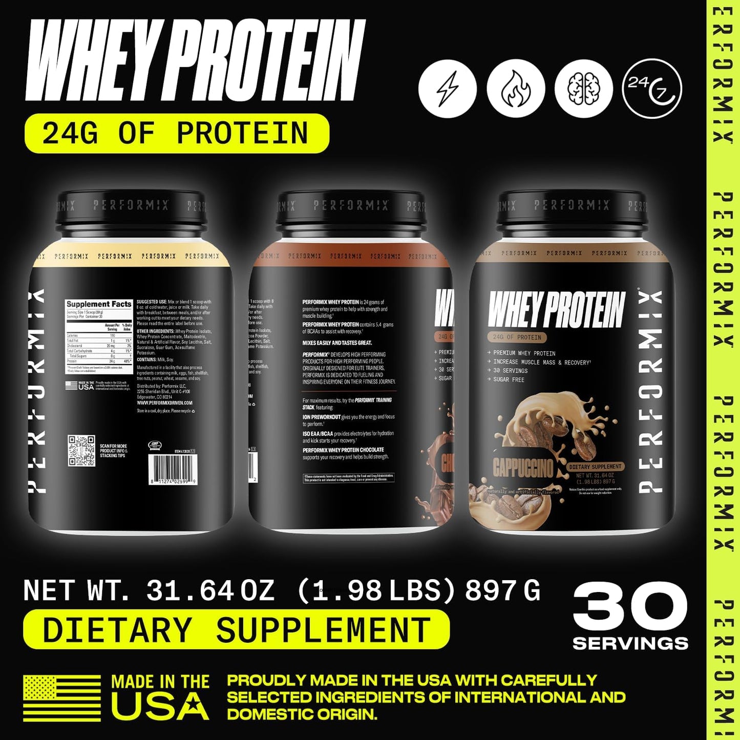 24g Whey Protein Isolate Blend with BCAAs - Cappuccino Flavor - Muscle Building & Recovery - 1.98 lbs - 30 Servings