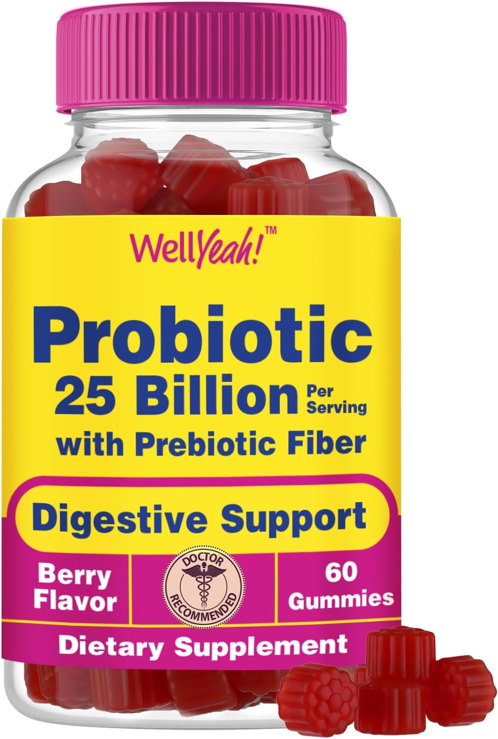 25 Billion Probiotics + Prebiotics Gummies with 12 Strains for Digestive & Immune Support - Men and Women - 60 Gummies