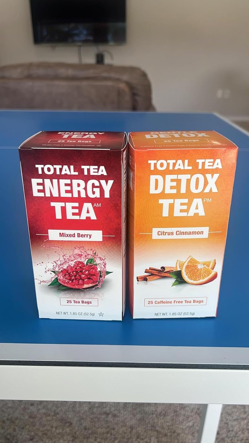 25-Day Total Tea Detox & Energy Set - Herbal Slim Tea with Chamomile, Hibiscus, Ginger Root - Citrus & Cinnamon Blend for Digestive Health - Colon Cleanse Tea (25-Pack)