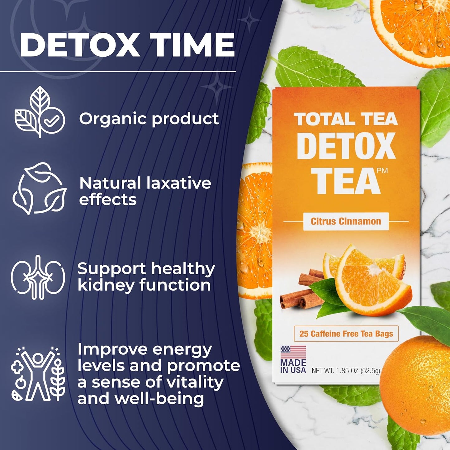 25-Day Total Tea Detox & Energy Set - Herbal Slim Tea with Chamomile, Hibiscus, Ginger Root - Citrus & Cinnamon Blend for Digestive Health - Colon Cleanse Tea (25-Pack)