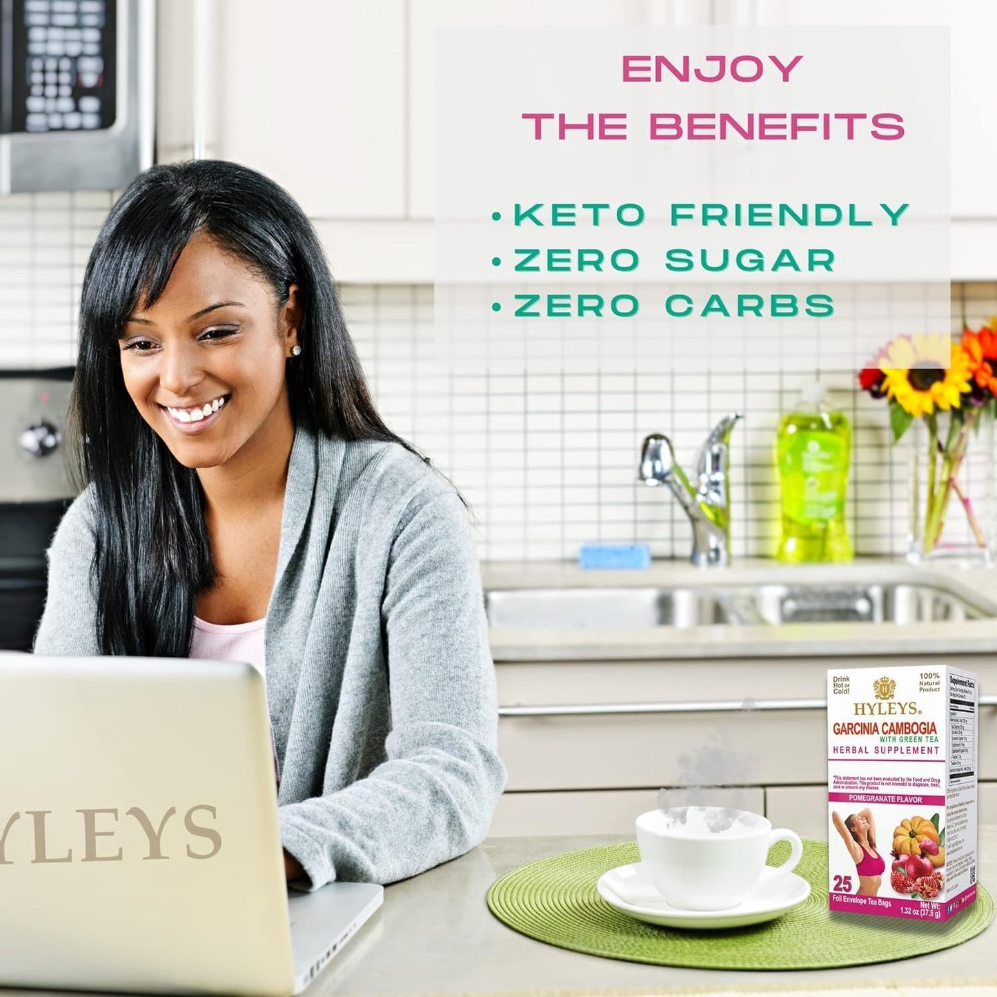 25 HYLEYS Garcinia Cambogia Green Tea with Pomegranate Flavor Tea Bags - Weight Loss Support