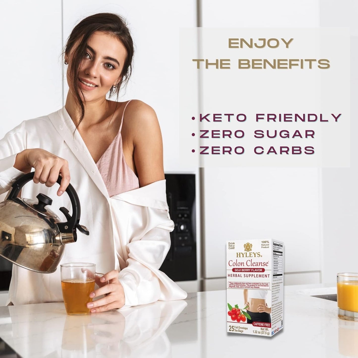 25 Hyleys Goji Berry Colon Cleanse Tea Bags - Natural Detox and Digestive Health Support