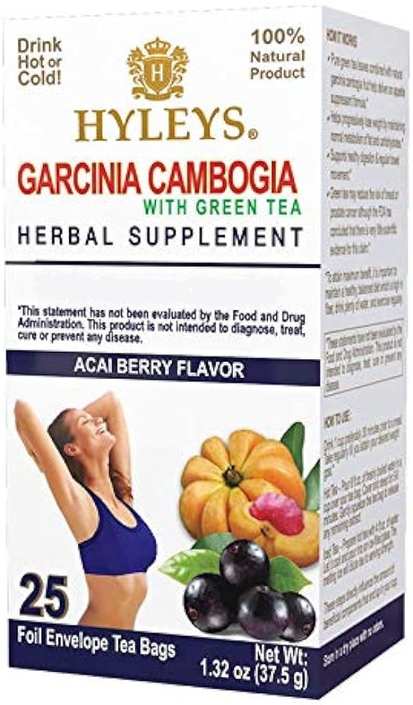 25 HYLEYS Tea Garcinia Cambogia Green Tea with Acai Berry Flavor Bags - Antioxidant Rich Tea Blend