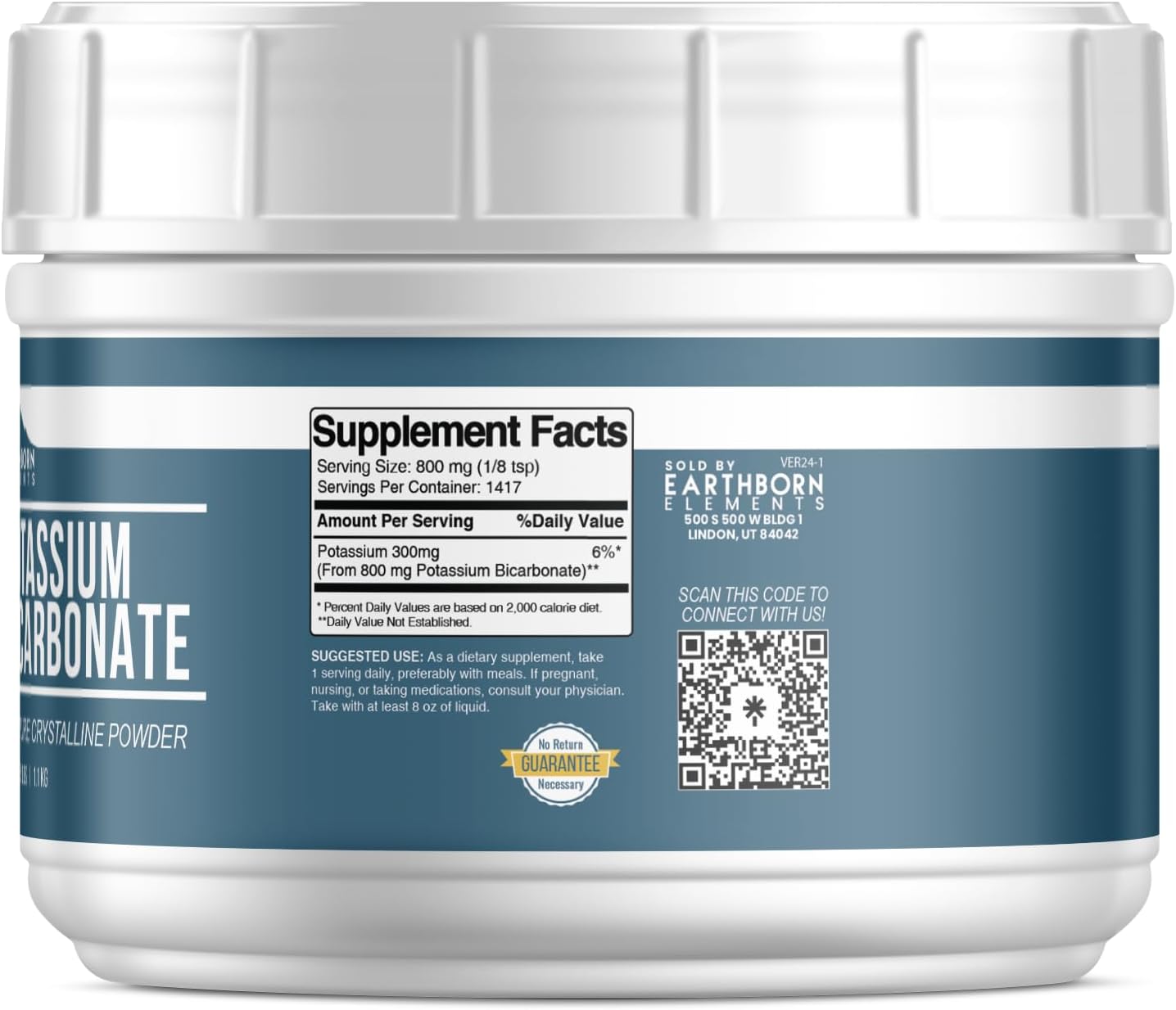 2.5 lb Tub of Pure & Undiluted Potassium Bicarbonate by Earthborn Elements