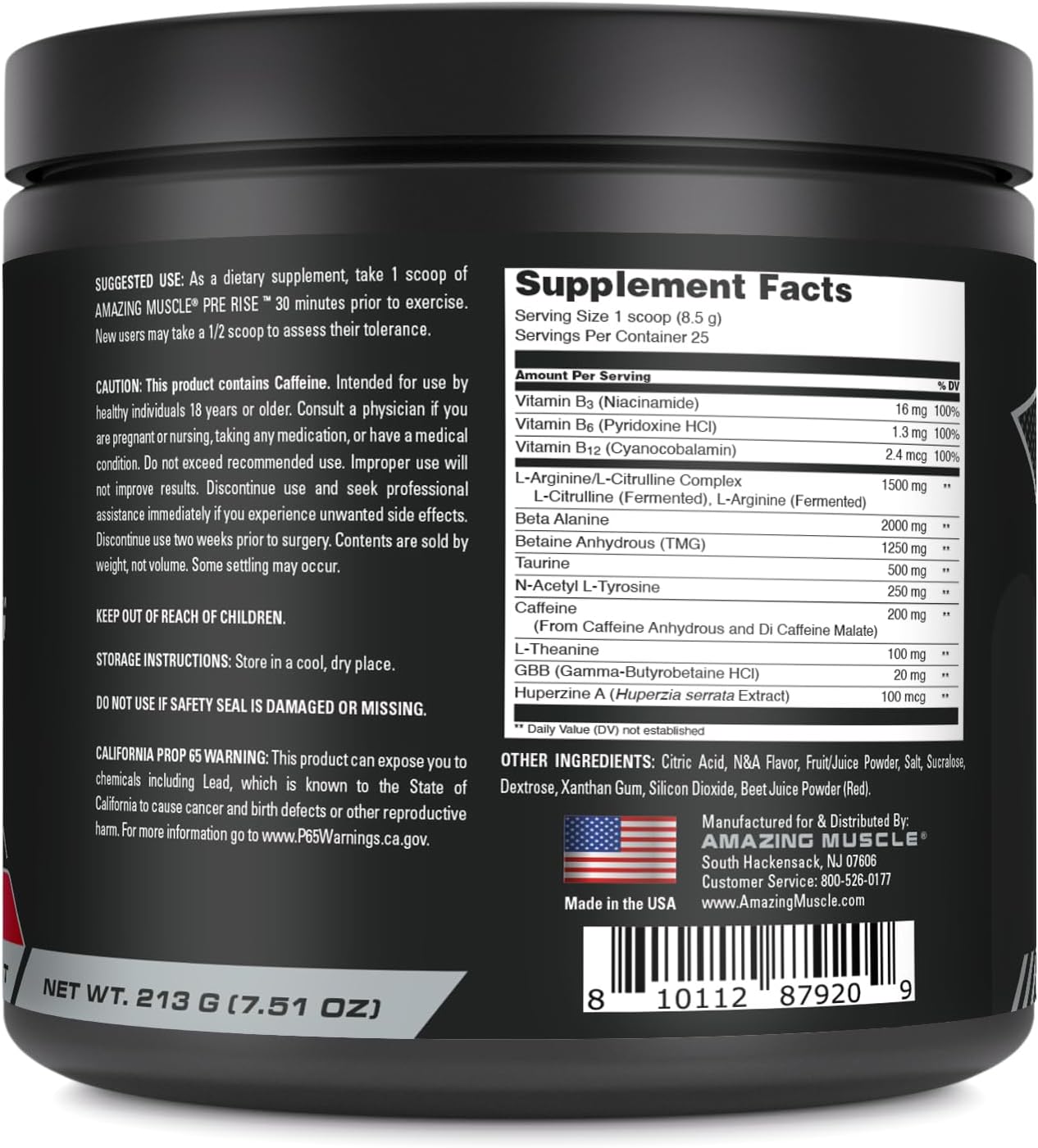 25 Servings of Fruit Punch Pre-Workout Powder with Caffeine & Beta-Alanine for Men & Women by Amazing Muscle