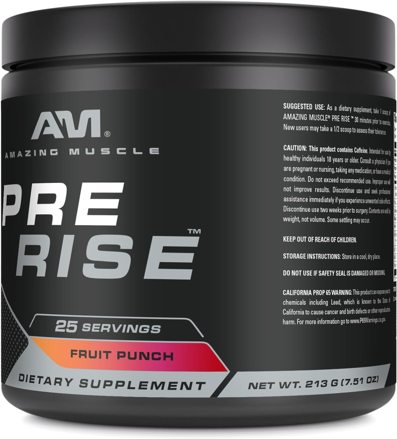 25 Servings of Fruit Punch Pre-Workout Powder with Caffeine & Beta-Alanine for Men & Women by Amazing Muscle