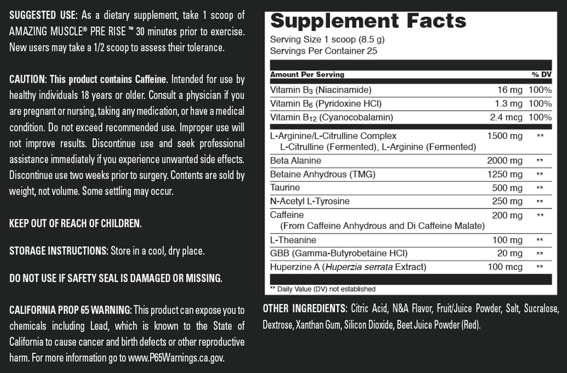25 Servings of Fruit Punch Pre-Workout Powder with Caffeine & Beta-Alanine for Men & Women by Amazing Muscle