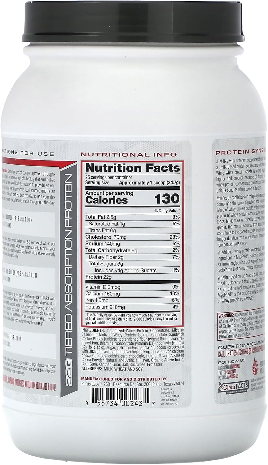 25 Servings of Purus Labs MYOFEED Protein Powder in Chocolate Cookie Crunch Flavor