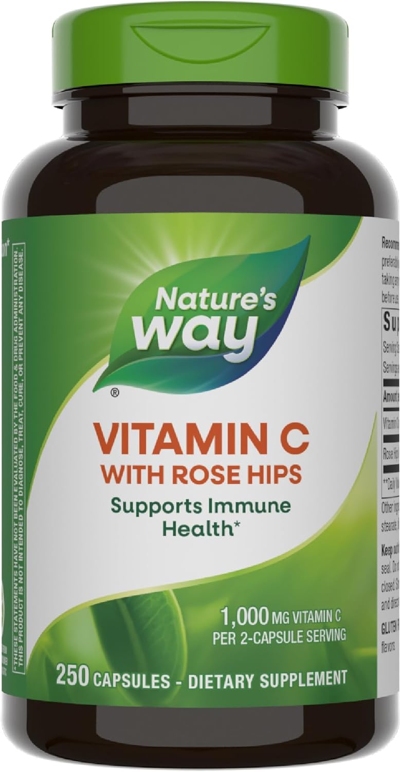 250 Capsules Nature's Way Vitamin C with Rose Hips for Immune Support and Healthy Skin