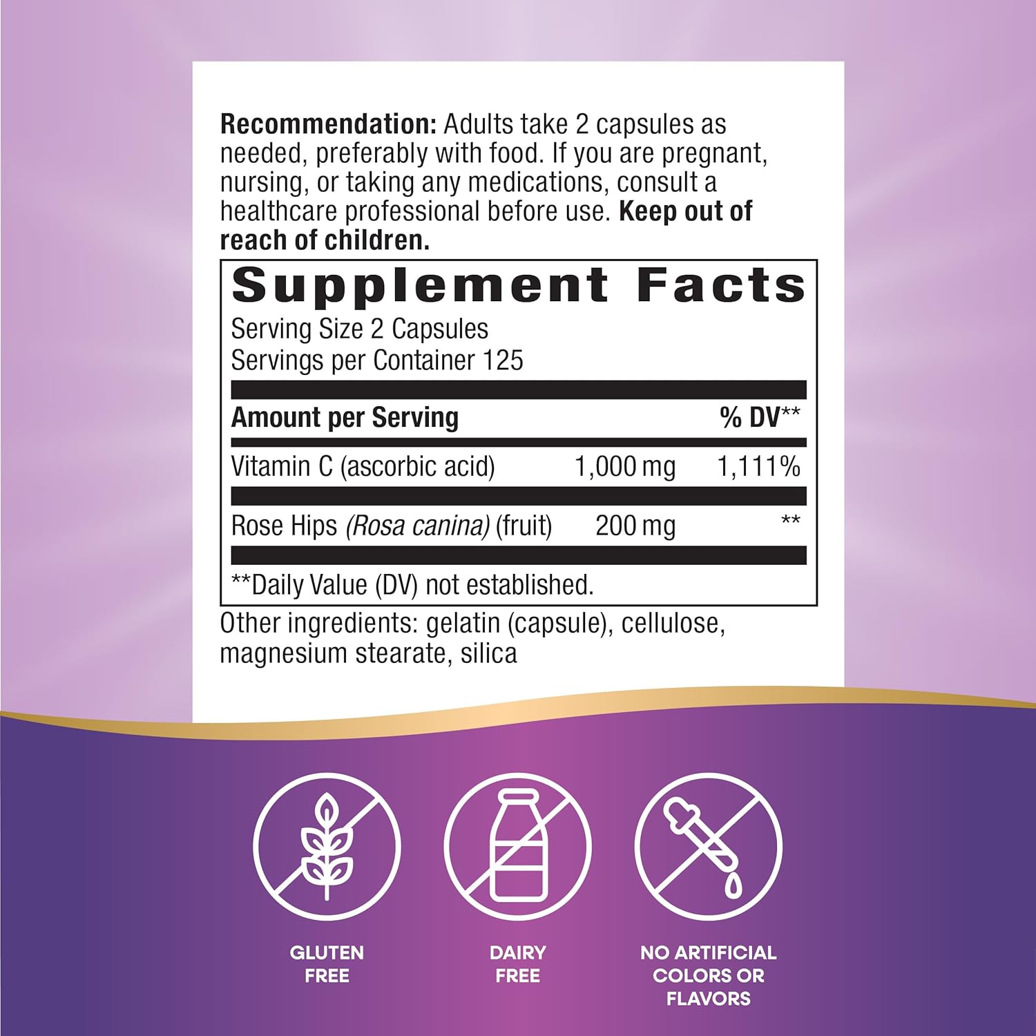 250 Capsules Nature's Way Vitamin C with Rose Hips for Immune Support and Healthy Skin