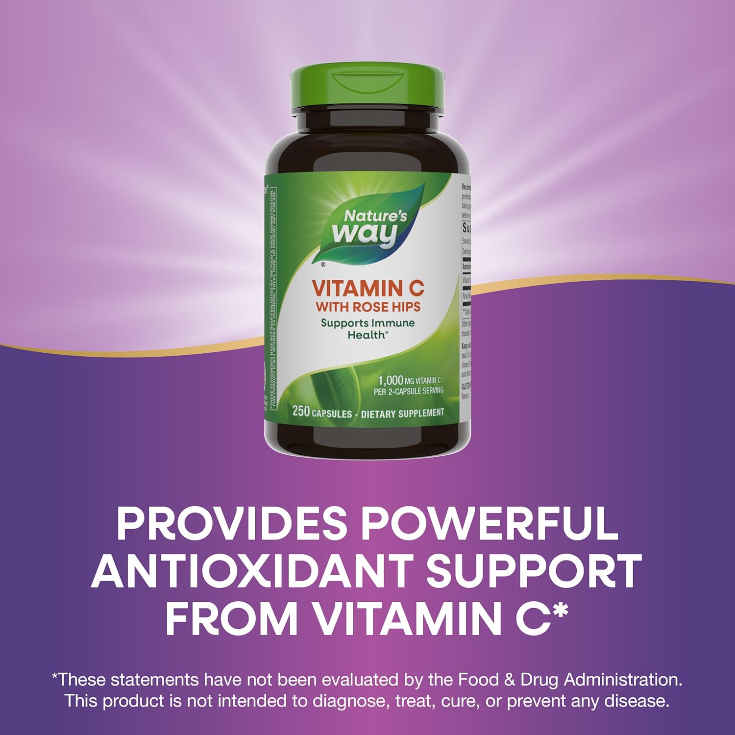 250 Capsules Nature's Way Vitamin C with Rose Hips for Immune Support and Healthy Skin