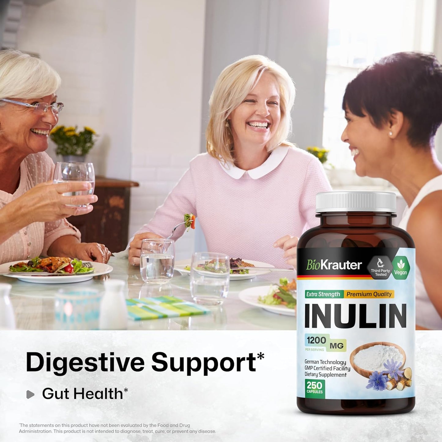 250 Capsules of BIO KRAUTER Inulin Plus 100 Chicory Capsules for Digestive Health