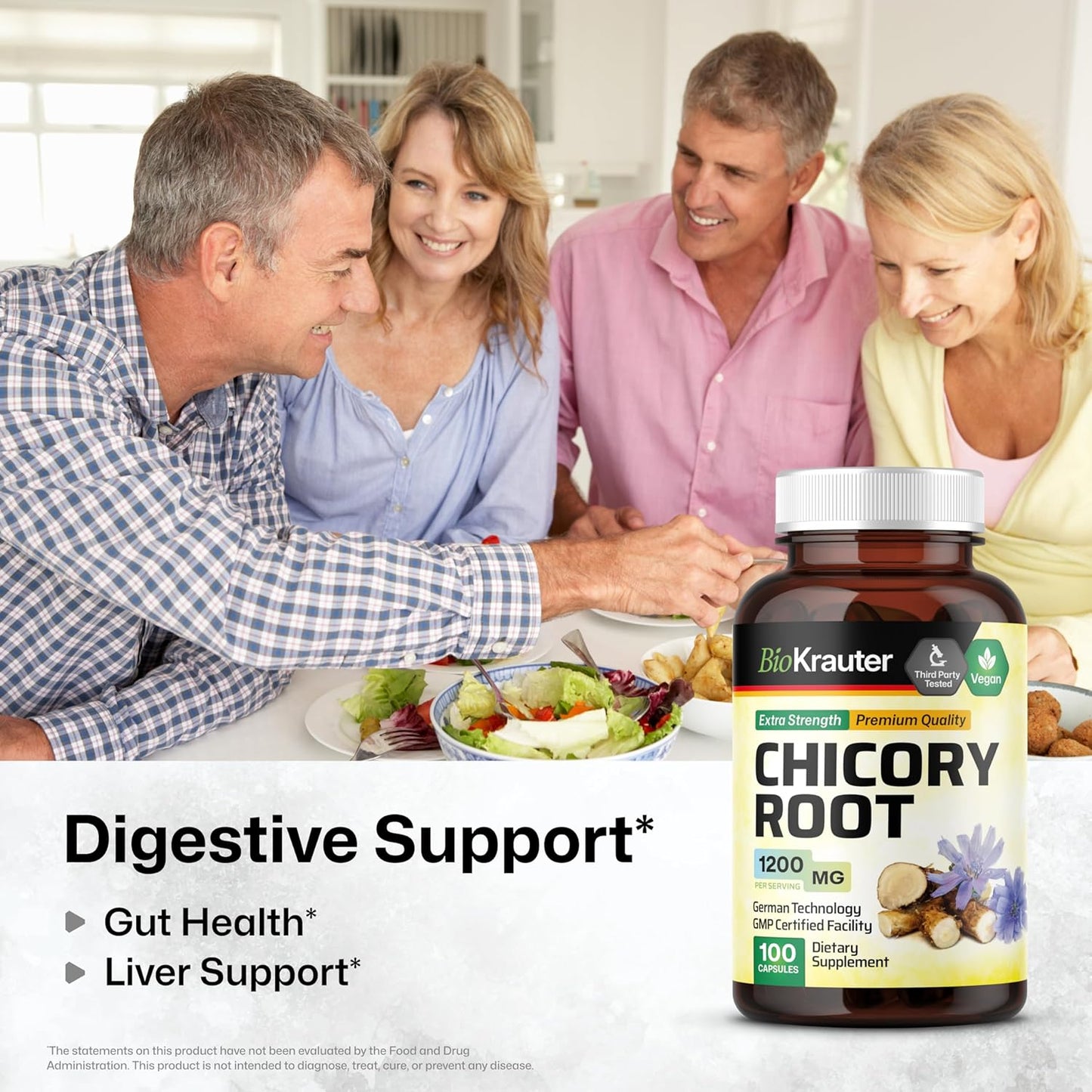 250 Capsules of BIO KRAUTER Inulin Plus 100 Chicory Capsules for Digestive Health