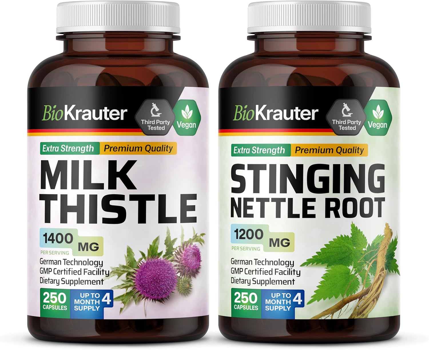 250 Capsules of BIO KRAUTER Milk Thistle and Stinging Nettle for Ultimate Liver Support and Detoxification - BoostGo Australia