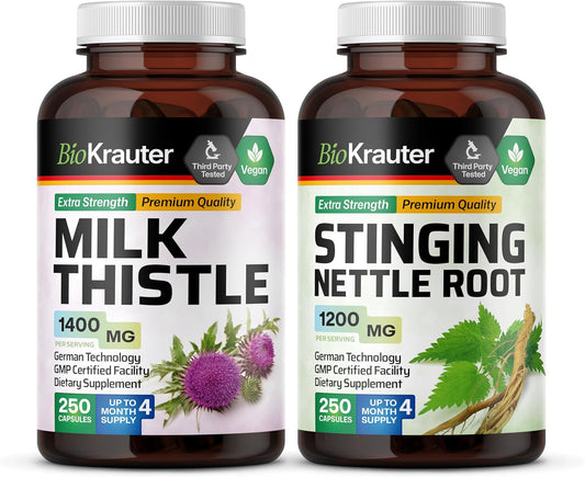 250 Capsules of BIO KRAUTER Milk Thistle and Stinging Nettle for Ultimate Liver Support and Detoxification - BoostGo Australia