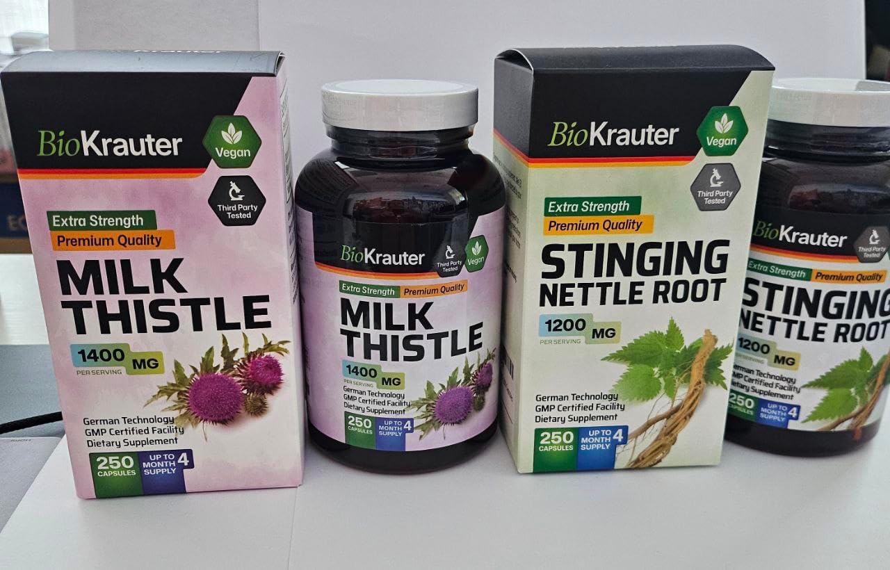 250 Capsules of BIO KRAUTER Milk Thistle and Stinging Nettle for Ultimate Liver Support and Detoxification - BoostGo Australia