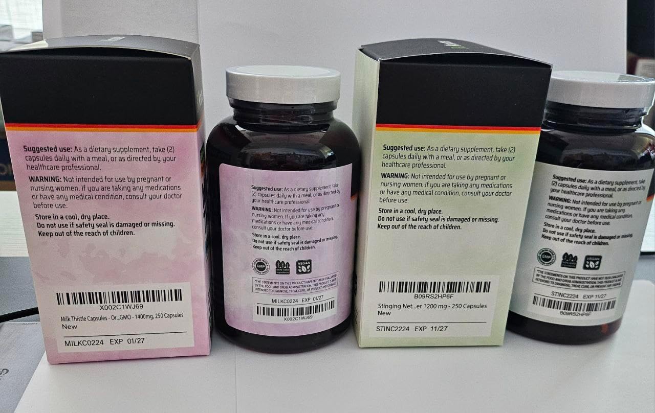 250 Capsules of BIO KRAUTER Milk Thistle and Stinging Nettle for Ultimate Liver Support and Detoxification - BoostGo Australia