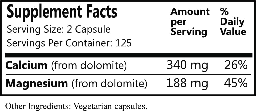 250 Capsules of Dolomite for Daily Manufacturing Benefits