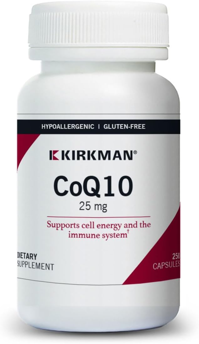 250 Capsules of Kirkman Coenzyme Q10-25 mg Supplement for Heart Health and Energy Boost