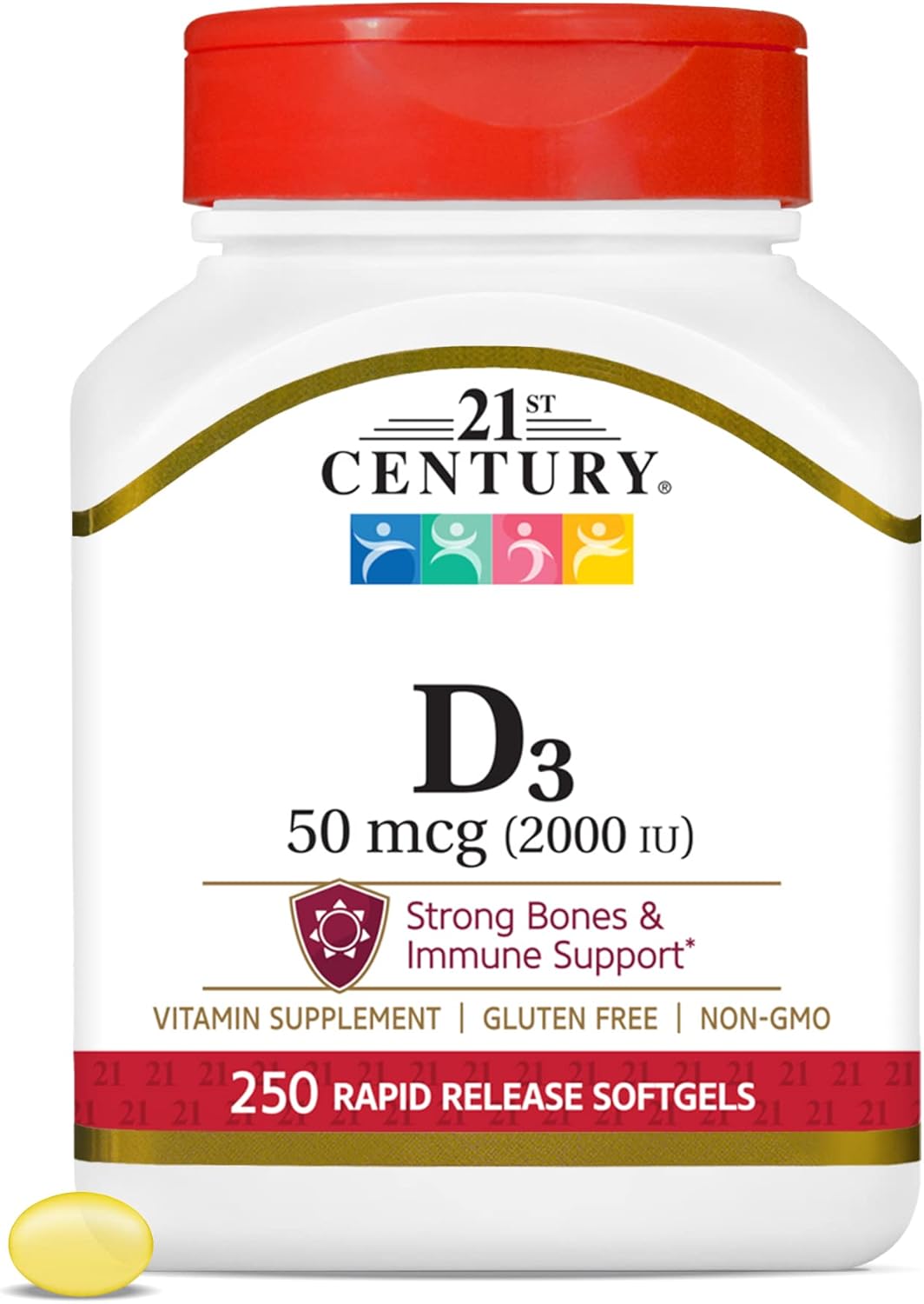 250 Count 21st Century D3 2000 IU Softgels for Immune Support