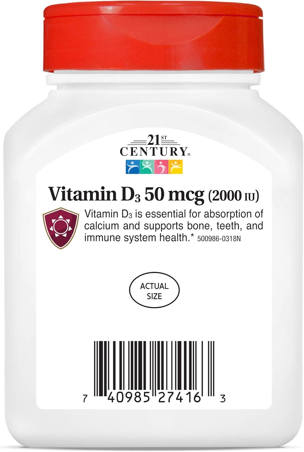 250 Count 21st Century D3 2000 IU Softgels for Immune Support
