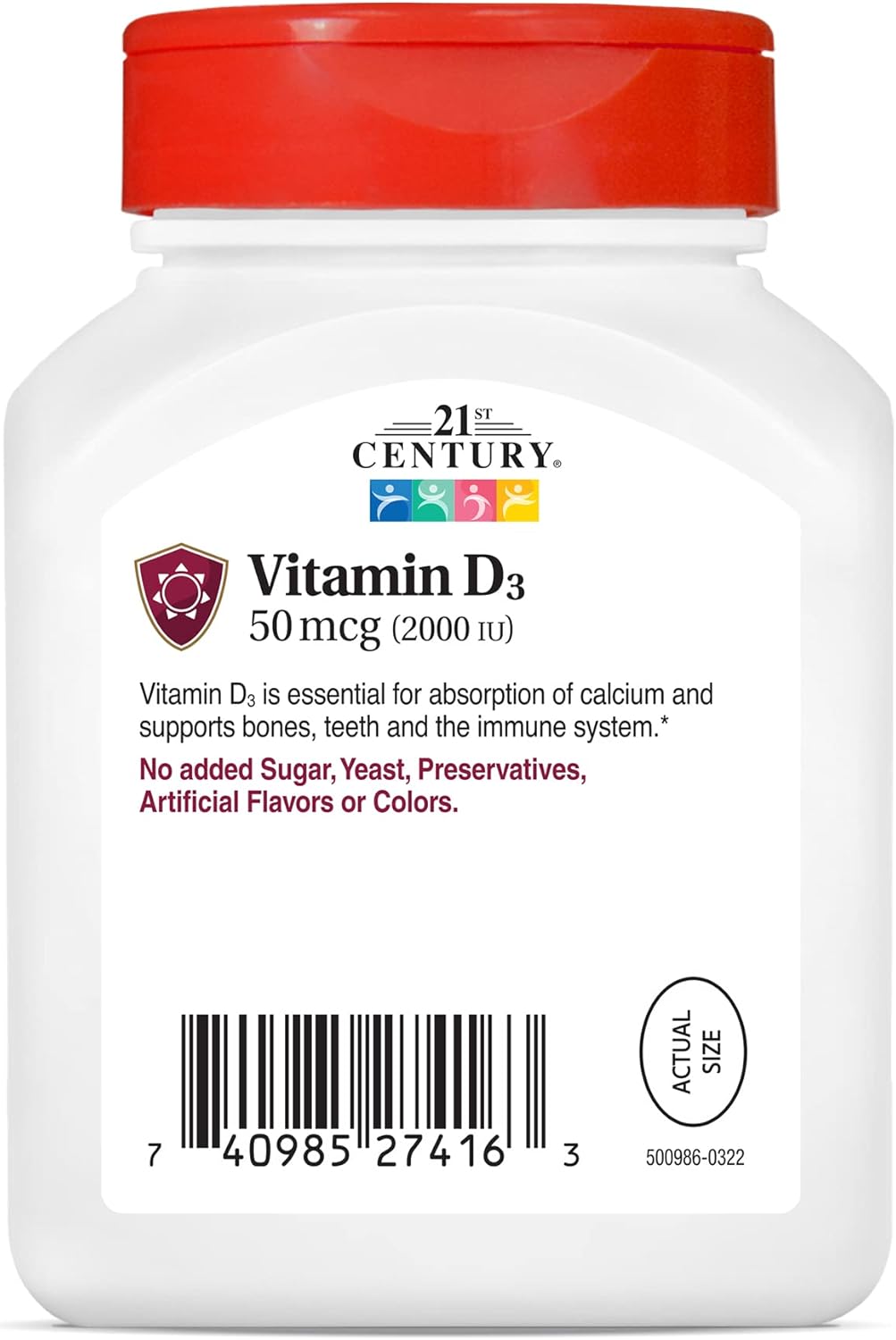 250 Count 21st Century D3 2000 IU Softgels for Immune Support