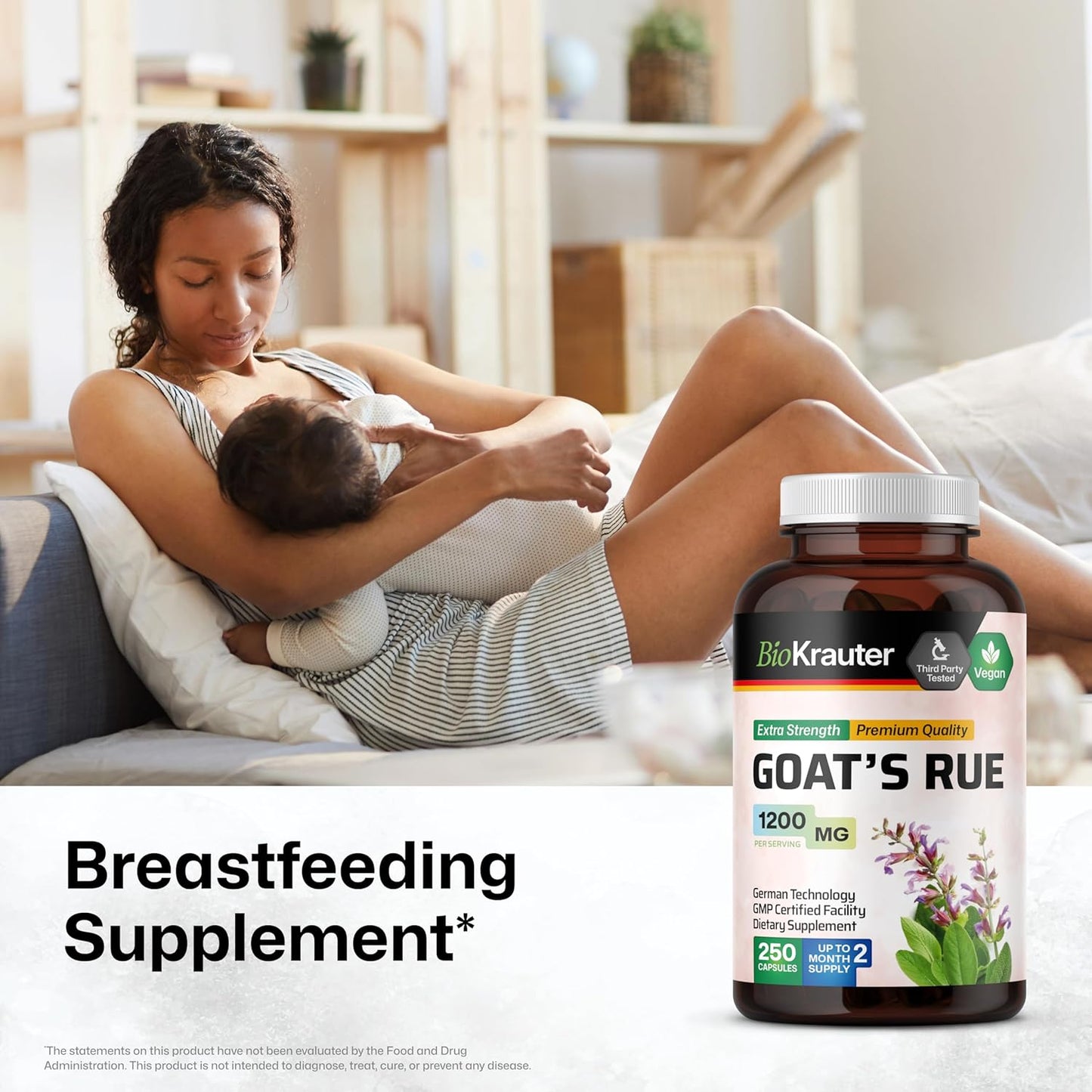 250 Count BIO KRAUTER Goats Rue Capsules 1200mg - Natural Lactation Support for Breastfeeding - Herbal Breastfeeding Supplements