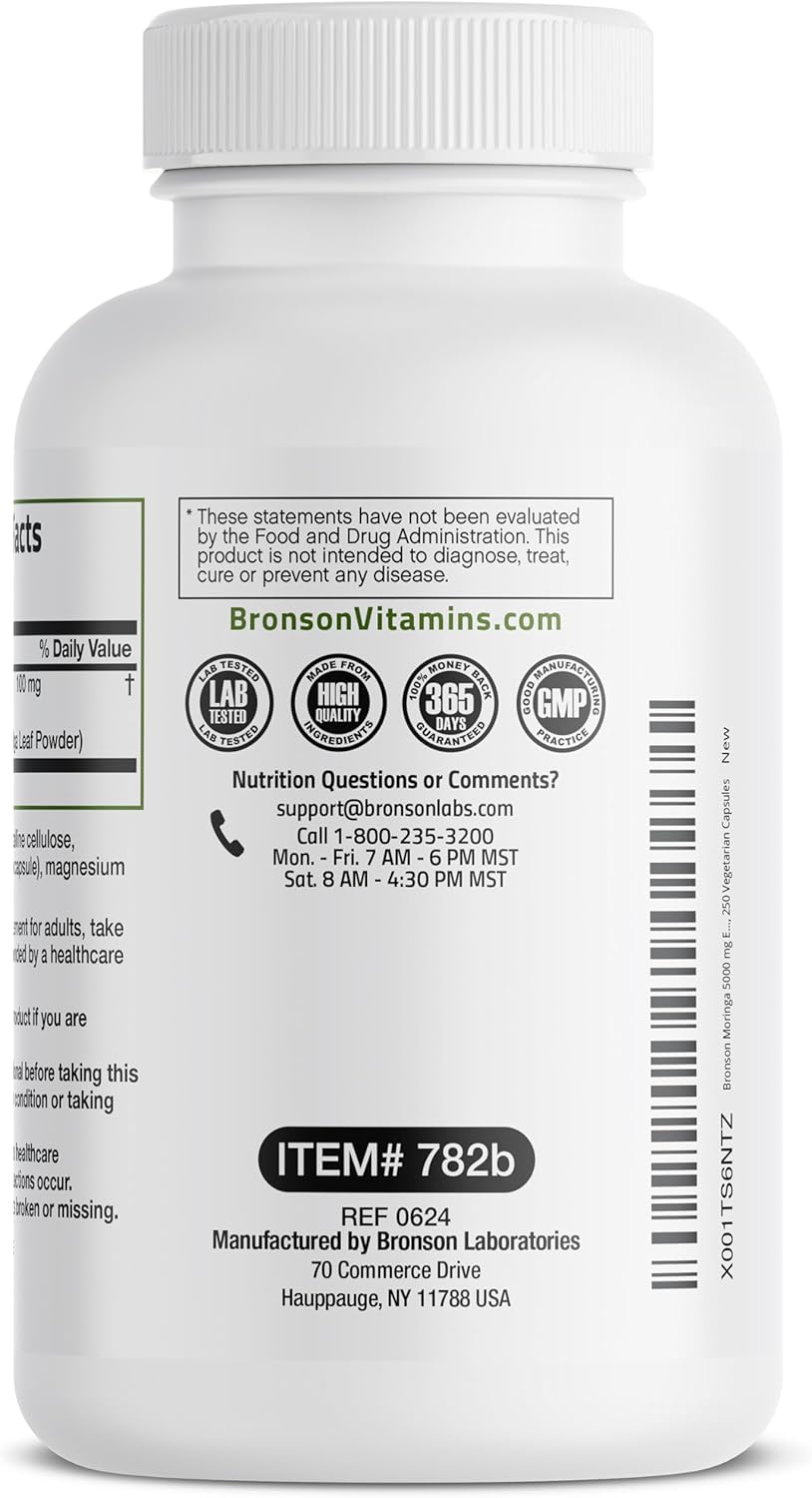 250 Count Bronson Moringa Oleifera Powder Extra Strength Capsules