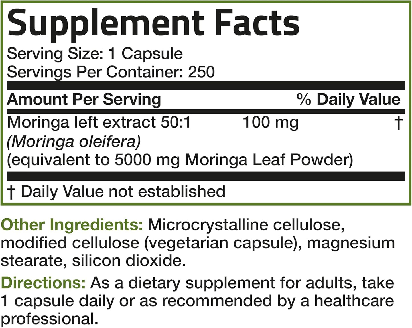 250 Count Bronson Moringa Oleifera Powder Extra Strength Capsules