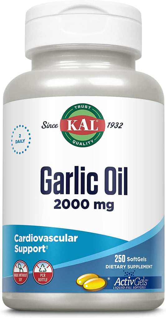 250 Count KAL Garlic Oil 2000 Softgels for Heart Health and Immune Support