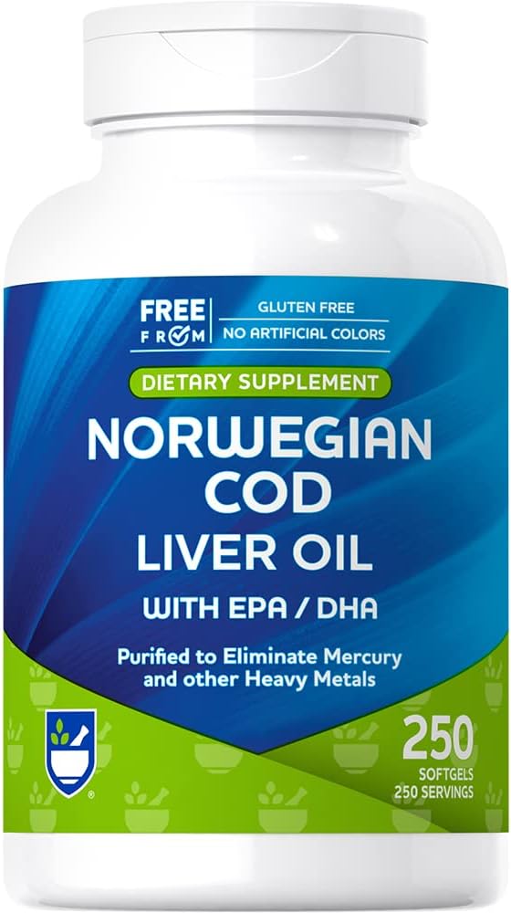 250 Count Rite Aid Cod Liver Oil Softgels with EPA and DHA for Heart, Brain, and Vision Health
