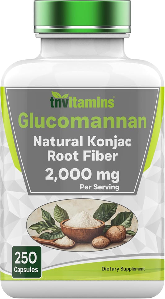 250 Count tnvitamins Glucomannan Capsules 2000 MG | Natural Konjac Root Fiber Extract Powder Supplement | Soluble Dietary Digestive Fiber Pills | Made in USA