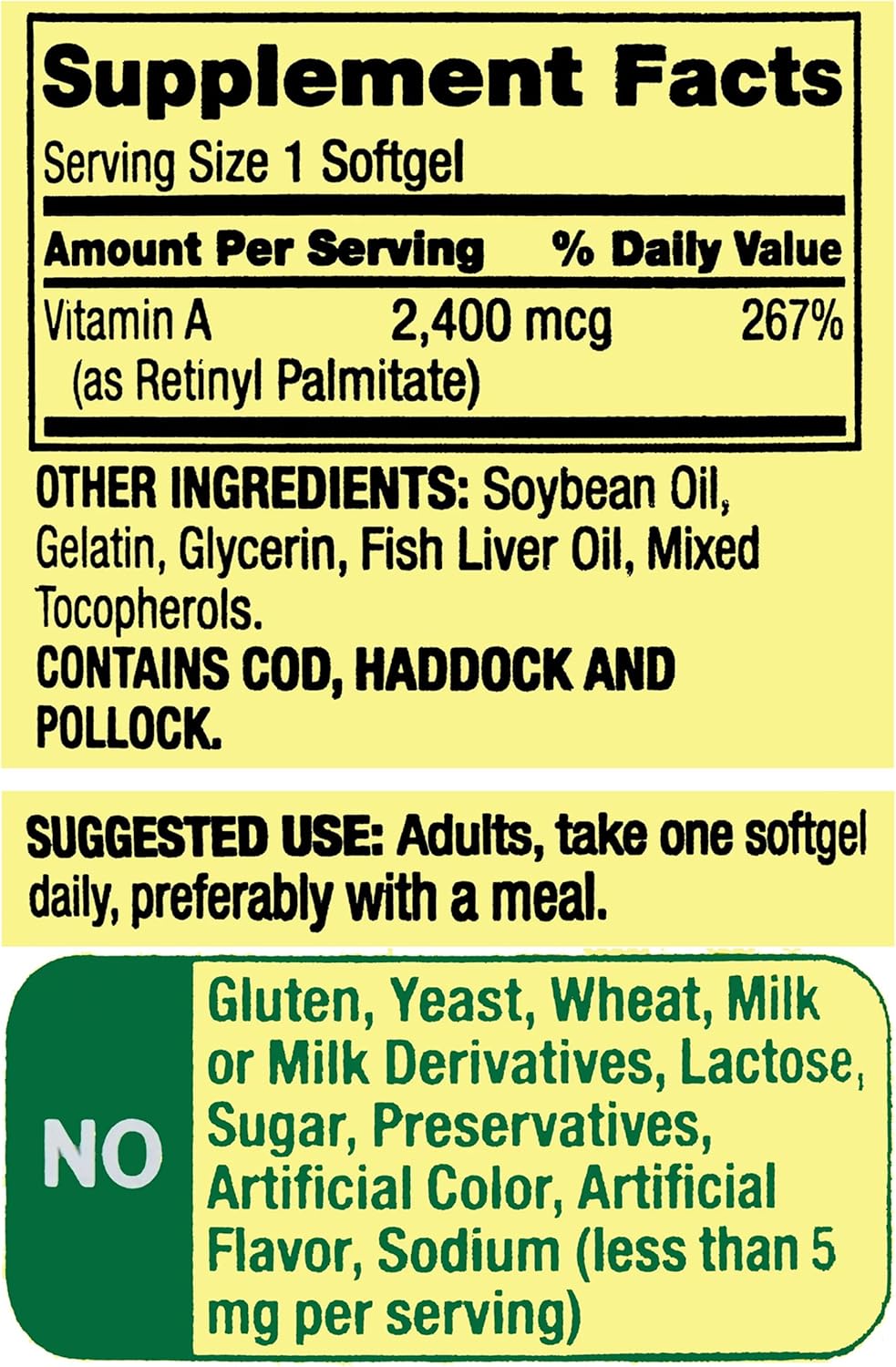 250 Count Vitamin A Softgels for Immune, Eye & Vision Health Support - 2400 mcg Vitamina A Supplement - Gluten-Free, Essential Daily Maintenance