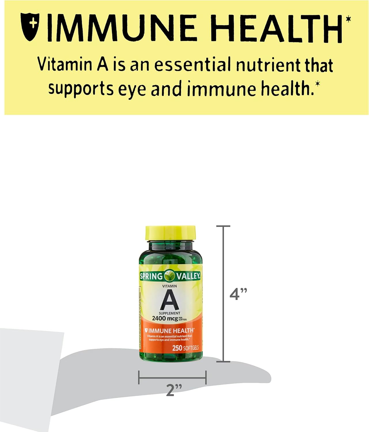 250 Count Vitamin A Softgels for Immune, Eye & Vision Health Support - 2400 mcg Vitamina A Supplement - Gluten-Free, Essential Daily Maintenance