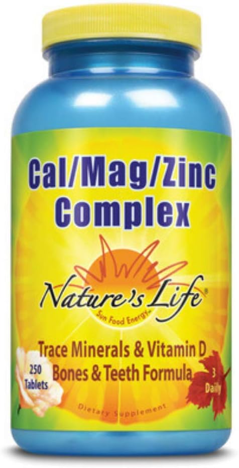 250 ct Nature's Life Calcium Magnesium Zinc Complex Supplement Bottle