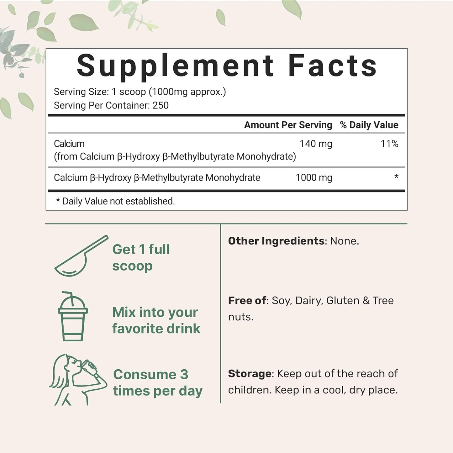 250 Grams Micro Ingredients Pure HMB Powder for Muscle Stamina, Endurance, and Strength - Non-GMO, Vegan