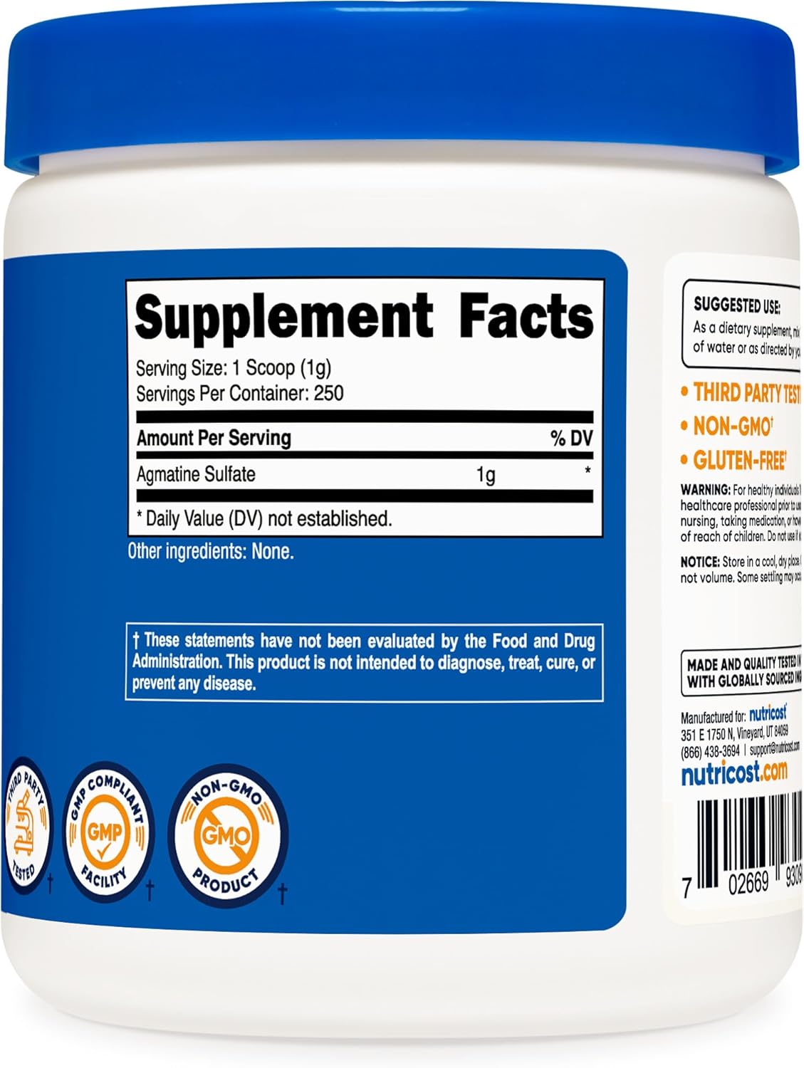 250 Grams of Nutricost Pure Agmatine Sulfate Powder - High-Quality Supplement - BoostGo Australia